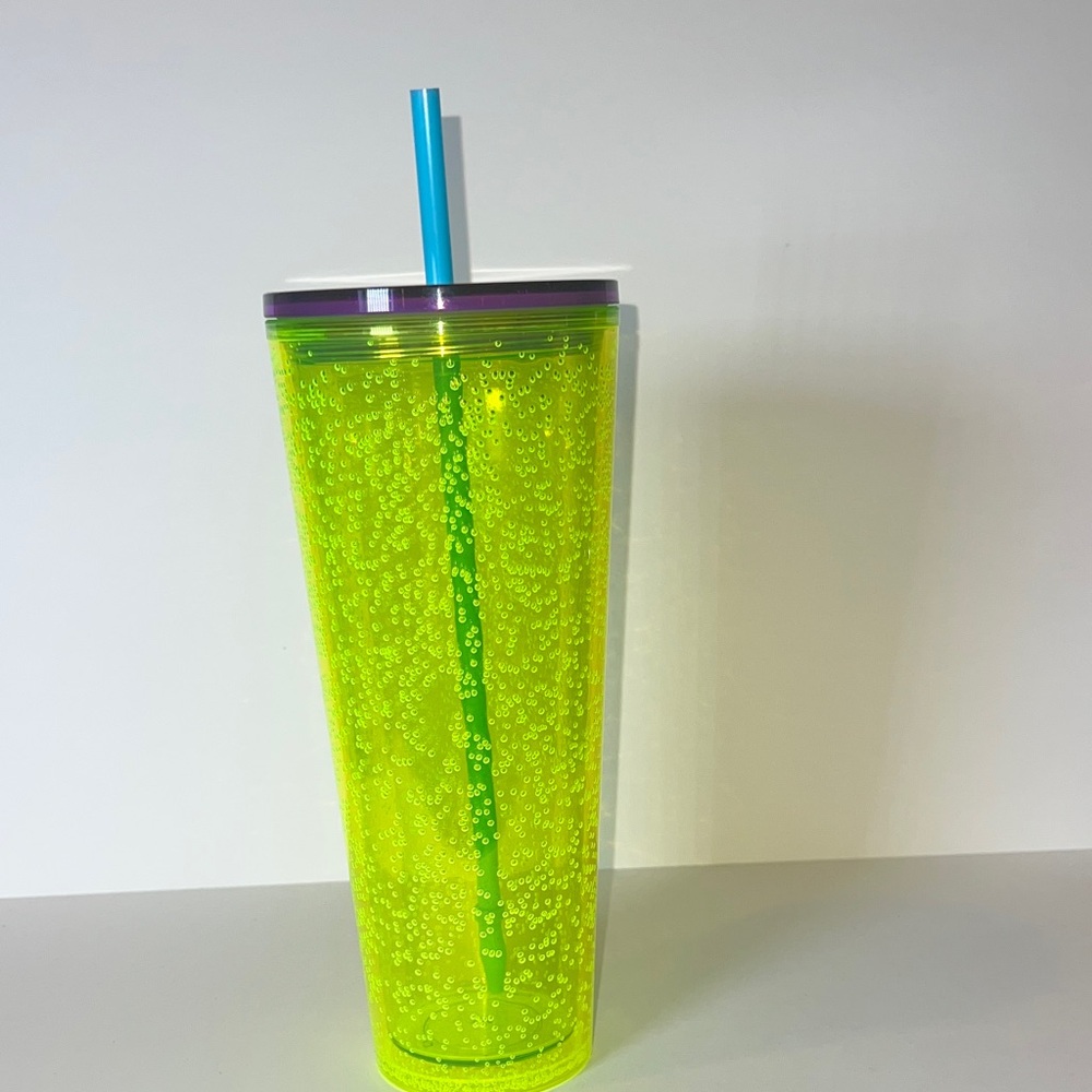 🎁 Starbucks Summer 2023 Neon Yellow Bubbleseed Purple Lid Blue Straw Tumbler 24 - Picture 3 of 7